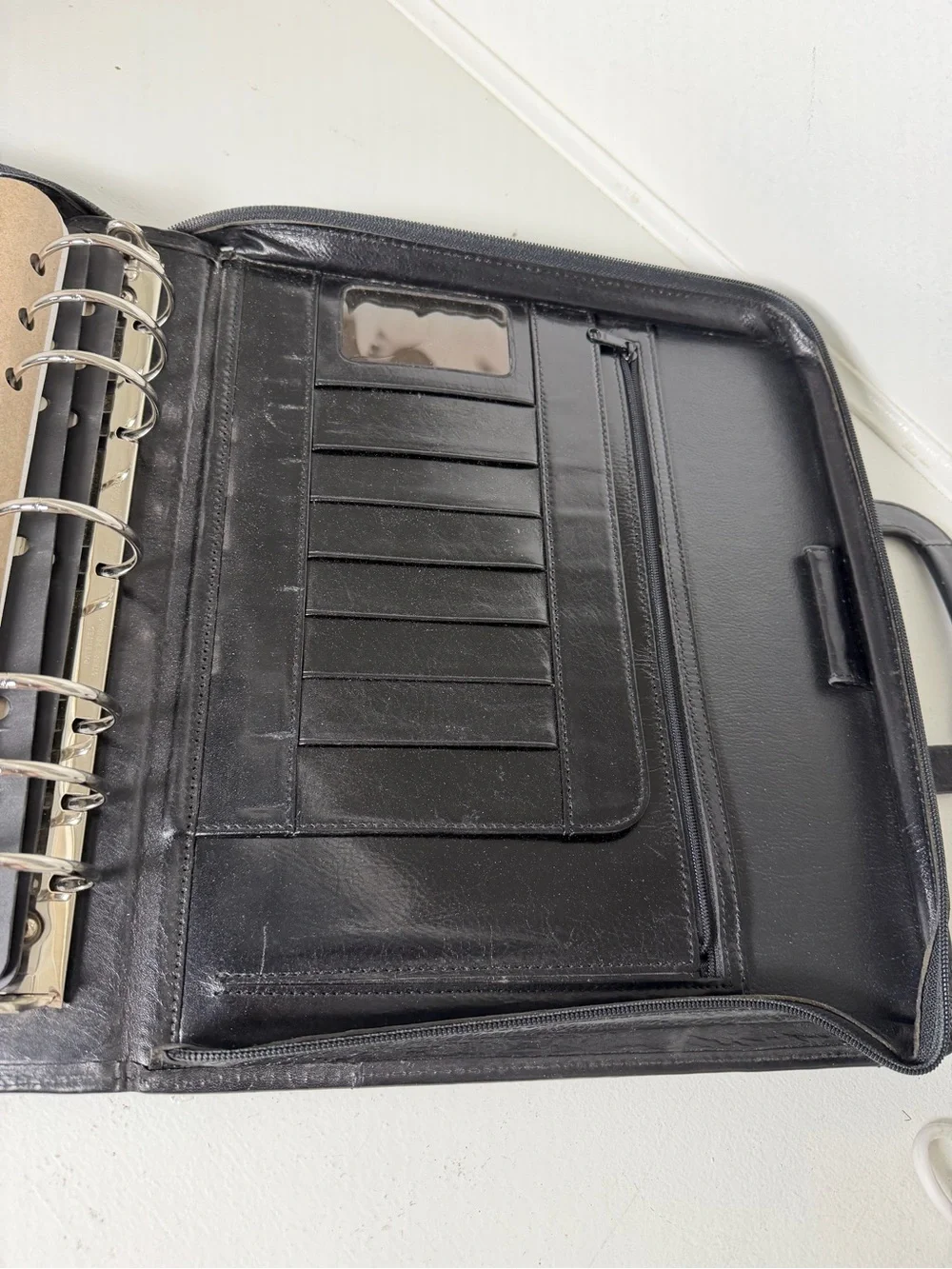 Franklin Covey Black Leather Planner Briefcase Organizer Binder Portfolio Zip